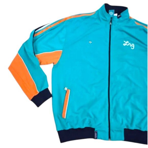 LRG Lifted Research Group Track Jacket Mens 3XL Teal Orange Full Zip Colorblock - Picture 6 of 8